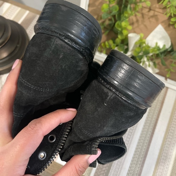 275 Central Womens Lace Up Studded Crystal Combat Ankle Boots Black Suede 40 - Picture 7 of 10